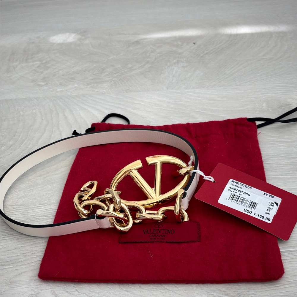 Valentino Women's Belt with Gold Buckle and ivory Strap